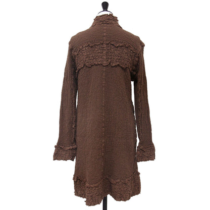 カリフラワー プリーツ ロング シャツ / カーディガン 長袖 シワ加工 コットン