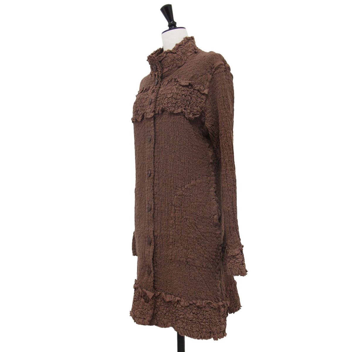 カリフラワー プリーツ ロング シャツ / カーディガン 長袖 シワ加工 コットン