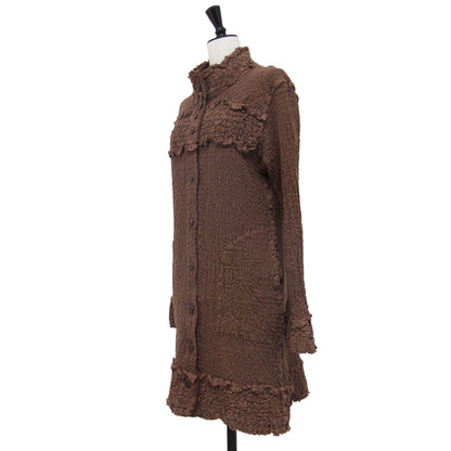 カリフラワー プリーツ ロング シャツ / カーディガン 長袖 シワ加工 コットン