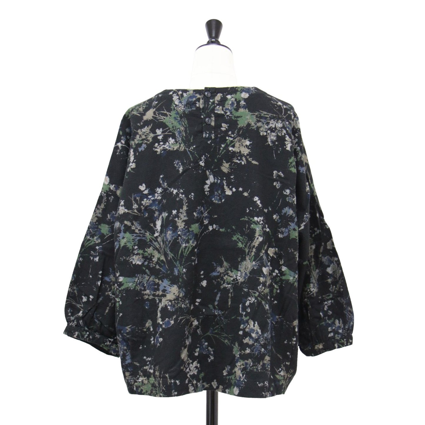 コットン フランネル フラワープリント ブラウス / プルオーバー 長袖 クルーネック ワイド ドロップショルダー