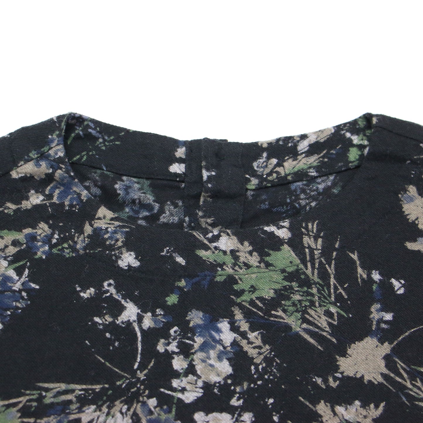 コットン フランネル フラワープリント ブラウス / プルオーバー 長袖 クルーネック ワイド ドロップショルダー