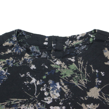 コットン フランネル フラワープリント ブラウス / プルオーバー 長袖 クルーネック ワイド ドロップショルダー