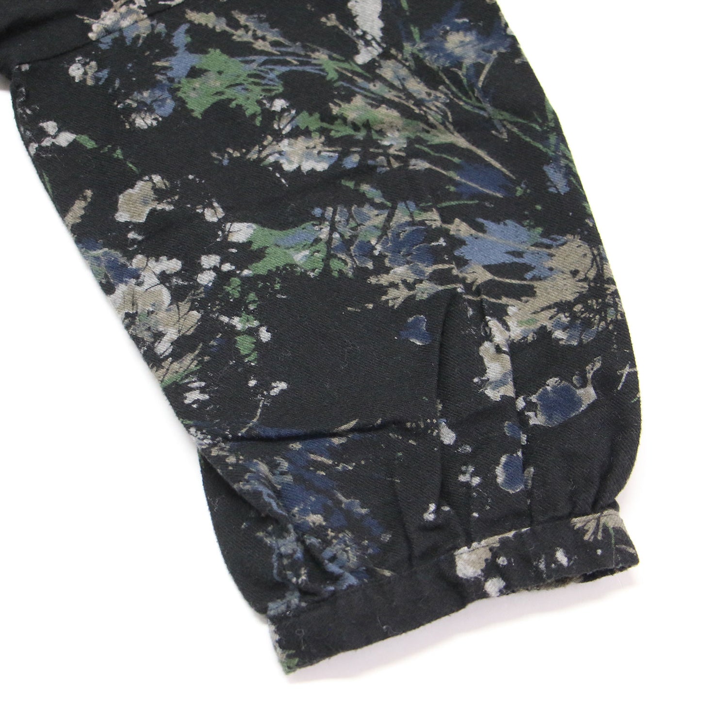 コットン フランネル フラワープリント ブラウス / プルオーバー 長袖 クルーネック ワイド ドロップショルダー