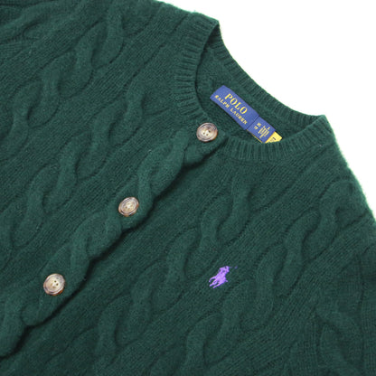 ケーブル ニット ウール カシミヤ カーディガン / 長袖 クルーネック スカラップ ポニー刺繍