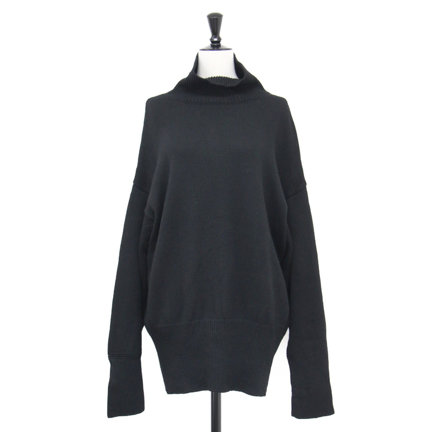 WIDE TRIM POニット / 長袖 チュニック丈 ハイネック スリット リブ