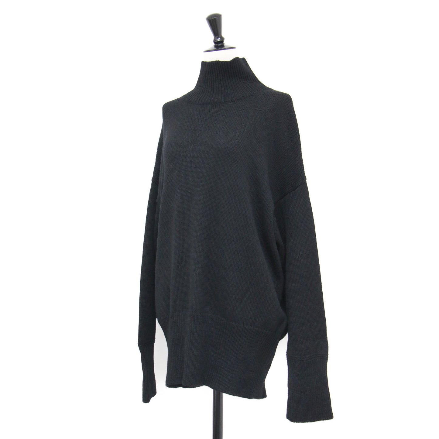WIDE TRIM POニット / 長袖 チュニック丈 ハイネック スリット リブ
