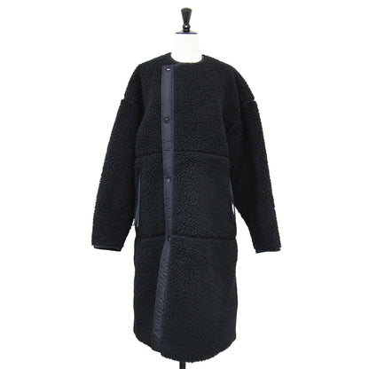 ボア フリース ノーカラー コート / ロング パイピング ビッグシルエット フェイクムートン