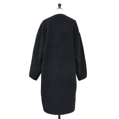 ボア フリース ノーカラー コート / ロング パイピング ビッグシルエット フェイクムートン