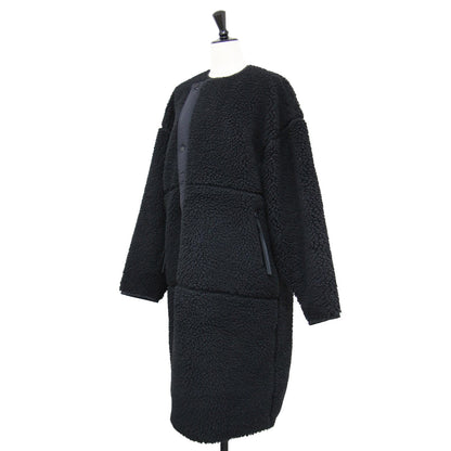 ボア フリース ノーカラー コート / ロング パイピング ビッグシルエット フェイクムートン