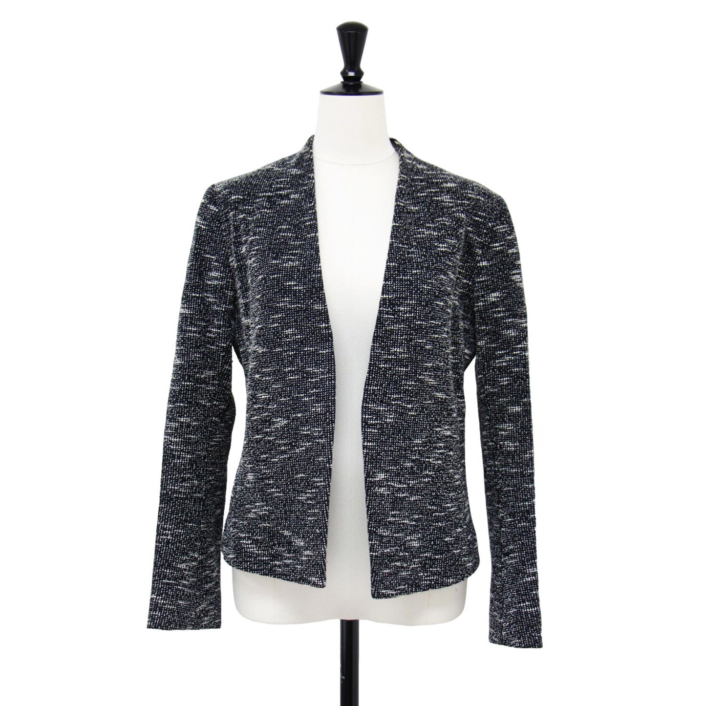 ツイード ノーカラー ジャケット / 長袖 ストレッチ コットン リネン ショート丈