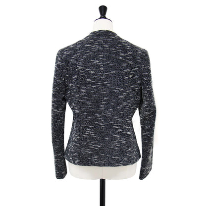 ツイード ノーカラー ジャケット / 長袖 ストレッチ コットン リネン ショート丈