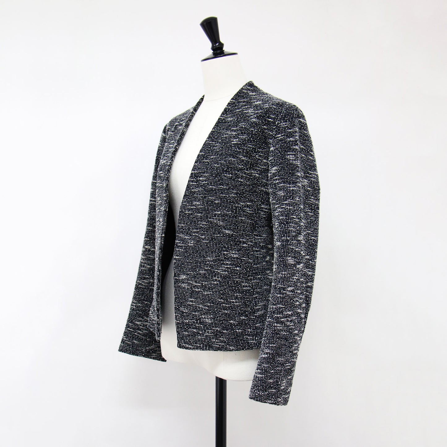 ツイード ノーカラー ジャケット / 長袖 ストレッチ コットン リネン ショート丈