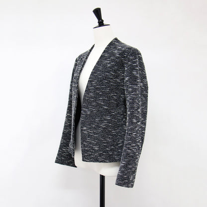 ツイード ノーカラー ジャケット / 長袖 ストレッチ コットン リネン ショート丈