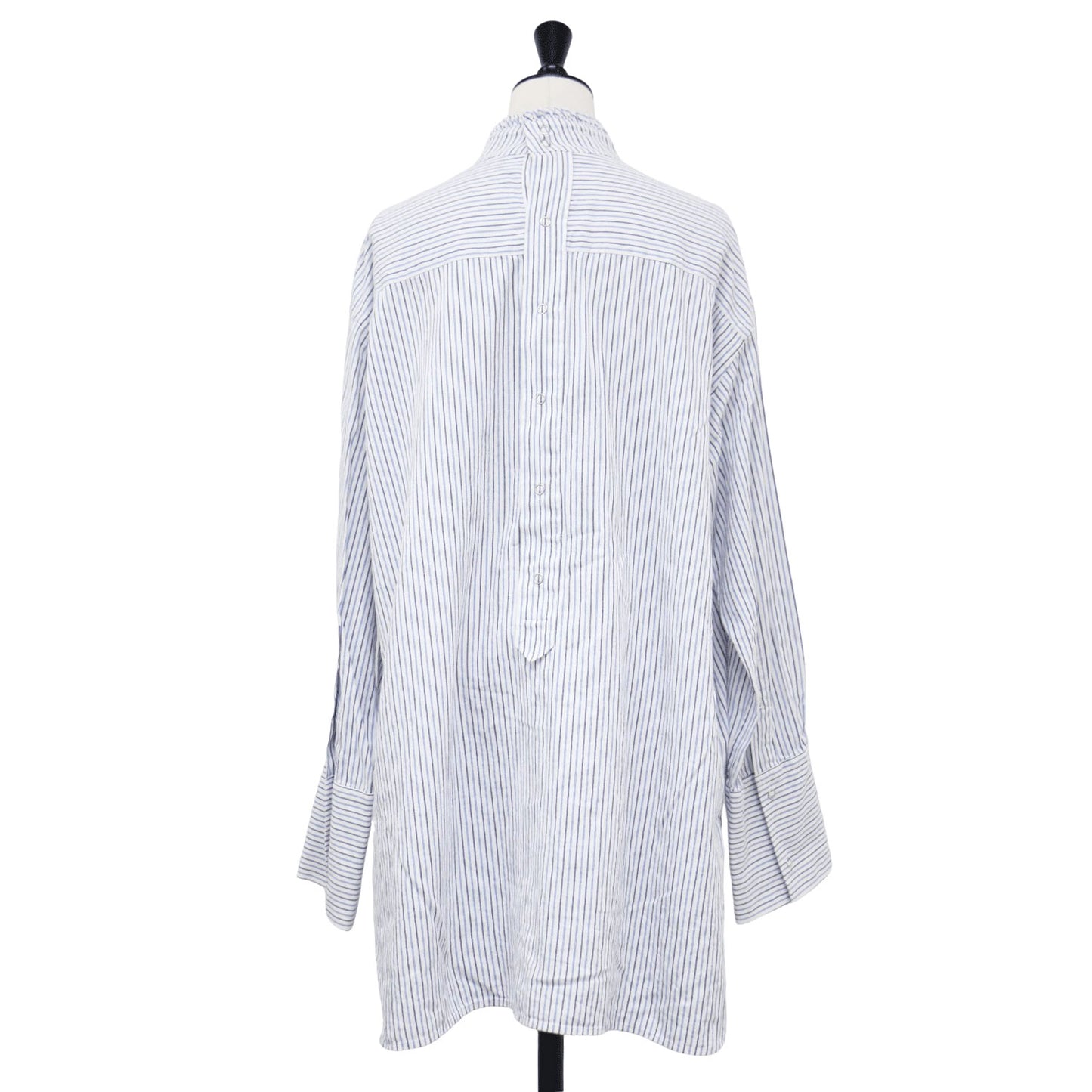 フリル ネック シャツ / FRILL NECK SHIRT ブラウス スタンドカラー 長袖 ストライプ コットン
