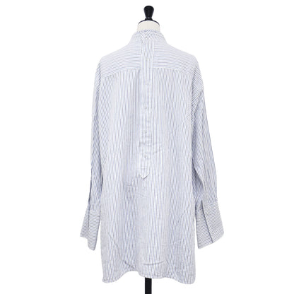 フリル ネック シャツ / FRILL NECK SHIRT ブラウス スタンドカラー 長袖 ストライプ コットン