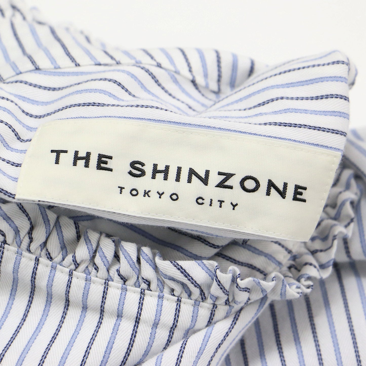 フリル ネック シャツ / FRILL NECK SHIRT ブラウス スタンドカラー 長袖 ストライプ コットン