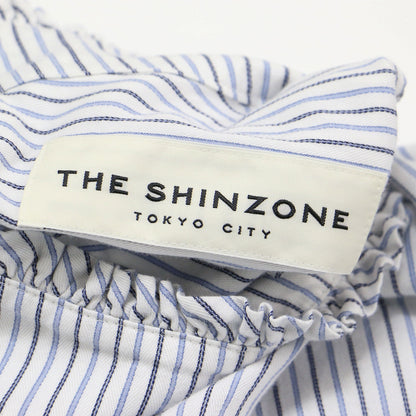 フリル ネック シャツ / FRILL NECK SHIRT ブラウス スタンドカラー 長袖 ストライプ コットン