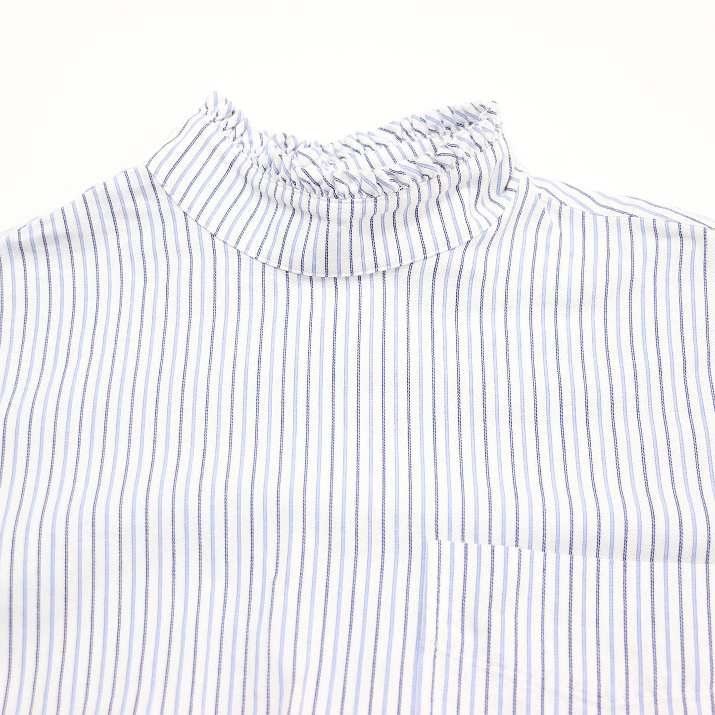 フリル ネック シャツ / FRILL NECK SHIRT ブラウス スタンドカラー 長袖 ストライプ コットン