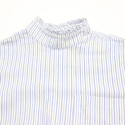 フリル ネック シャツ / FRILL NECK SHIRT ブラウス スタンドカラー 長袖 ストライプ コットン