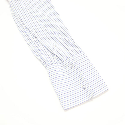フリル ネック シャツ / FRILL NECK SHIRT ブラウス スタンドカラー 長袖 ストライプ コットン