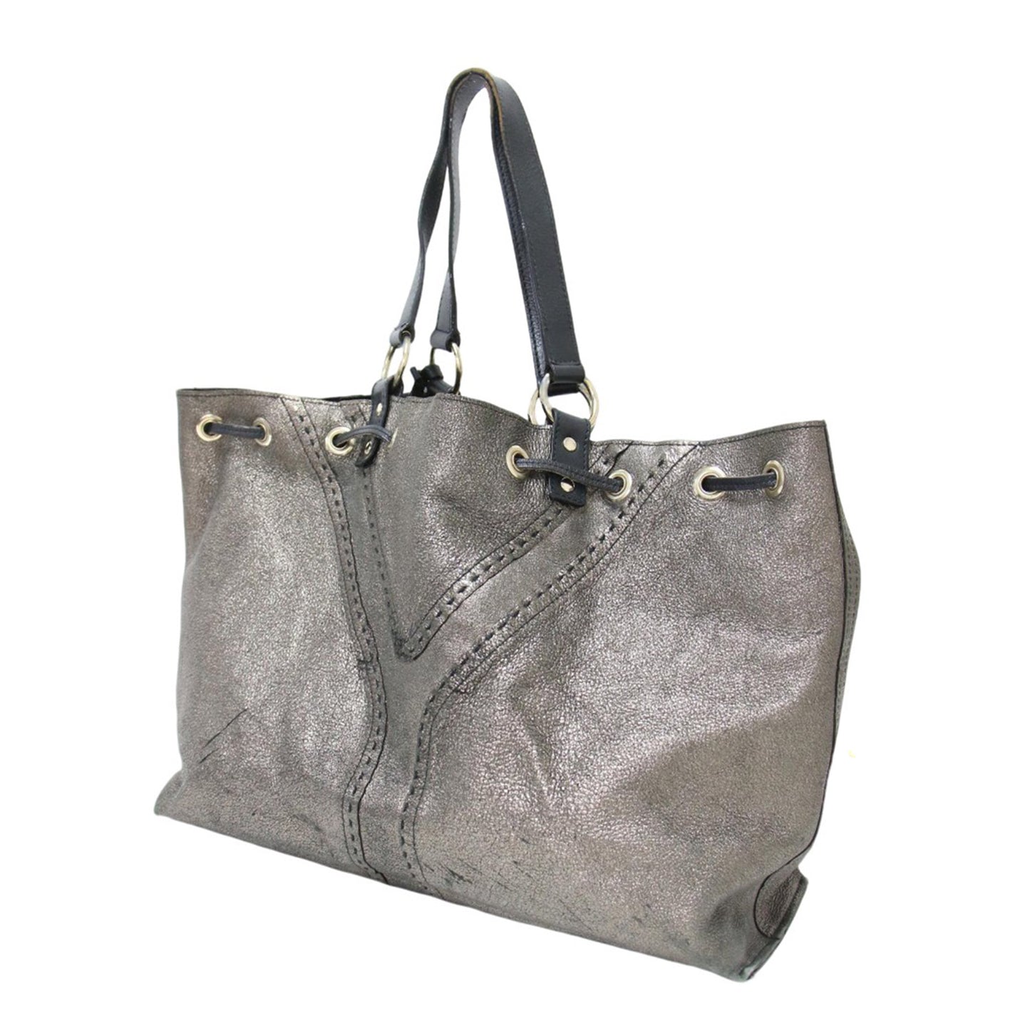 レザー リバーシブル トートバッグ / ショルダー 肩掛け メタリック 巾着型