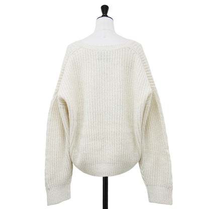 パール付き ケーブル ニット / プルオーバー Vネック 長袖 オーバーサイズ ウール