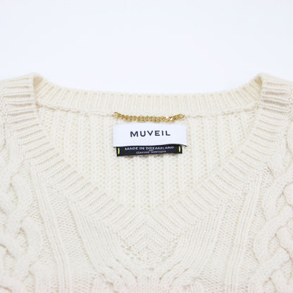 パール付き ケーブル ニット / プルオーバー Vネック 長袖 オーバーサイズ ウール