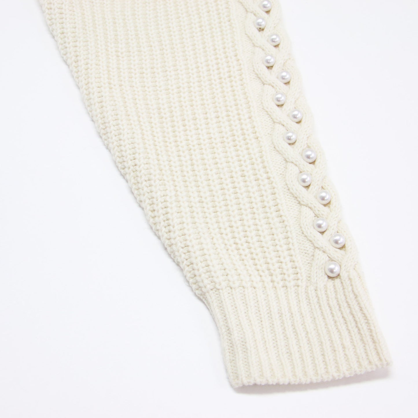 パール付き ケーブル ニット / プルオーバー Vネック 長袖 オーバーサイズ ウール