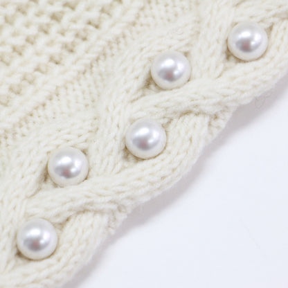 パール付き ケーブル ニット / プルオーバー Vネック 長袖 オーバーサイズ ウール