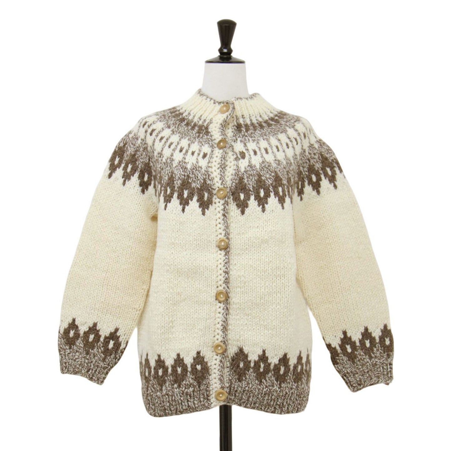 ノルディック柄 ウール カーディガン / ニット ハイネック 長袖 ローゲージ