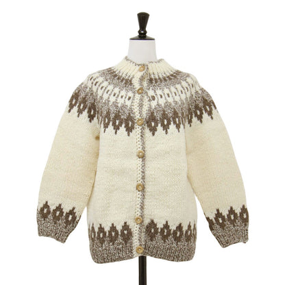 ノルディック柄 ウール カーディガン / ニット ハイネック 長袖 ローゲージ