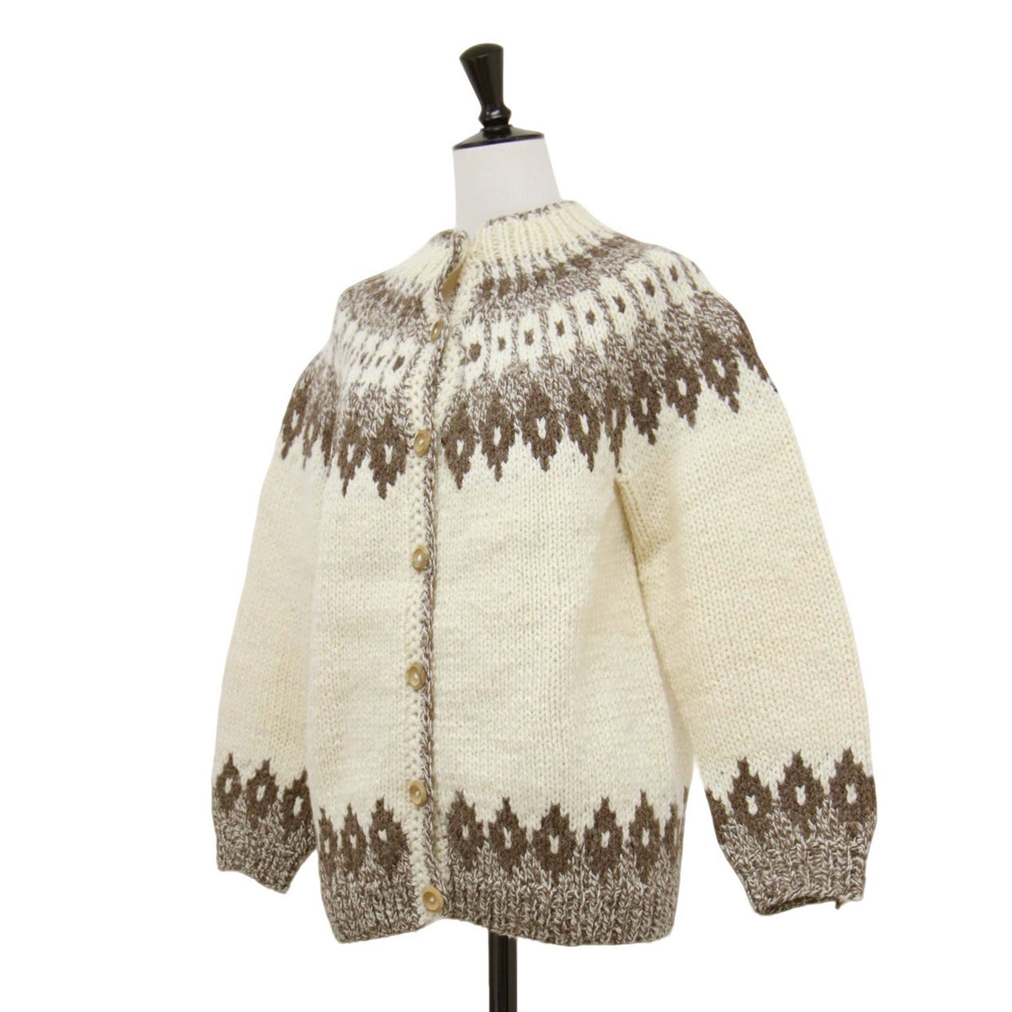 ノルディック柄 ウール カーディガン / ニット ハイネック 長袖 ローゲージ