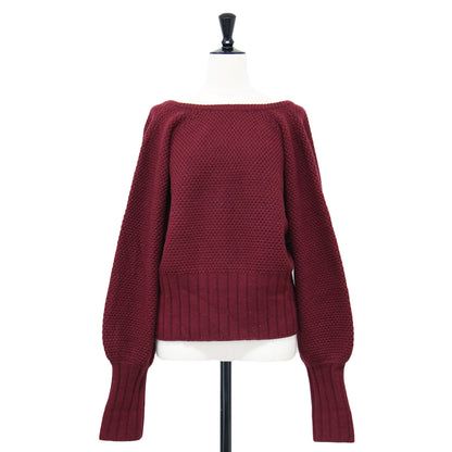 ボリュームスリーブ プルオーバー ニット / 長袖 クルーネック カシュクール 前後2WAY ウール