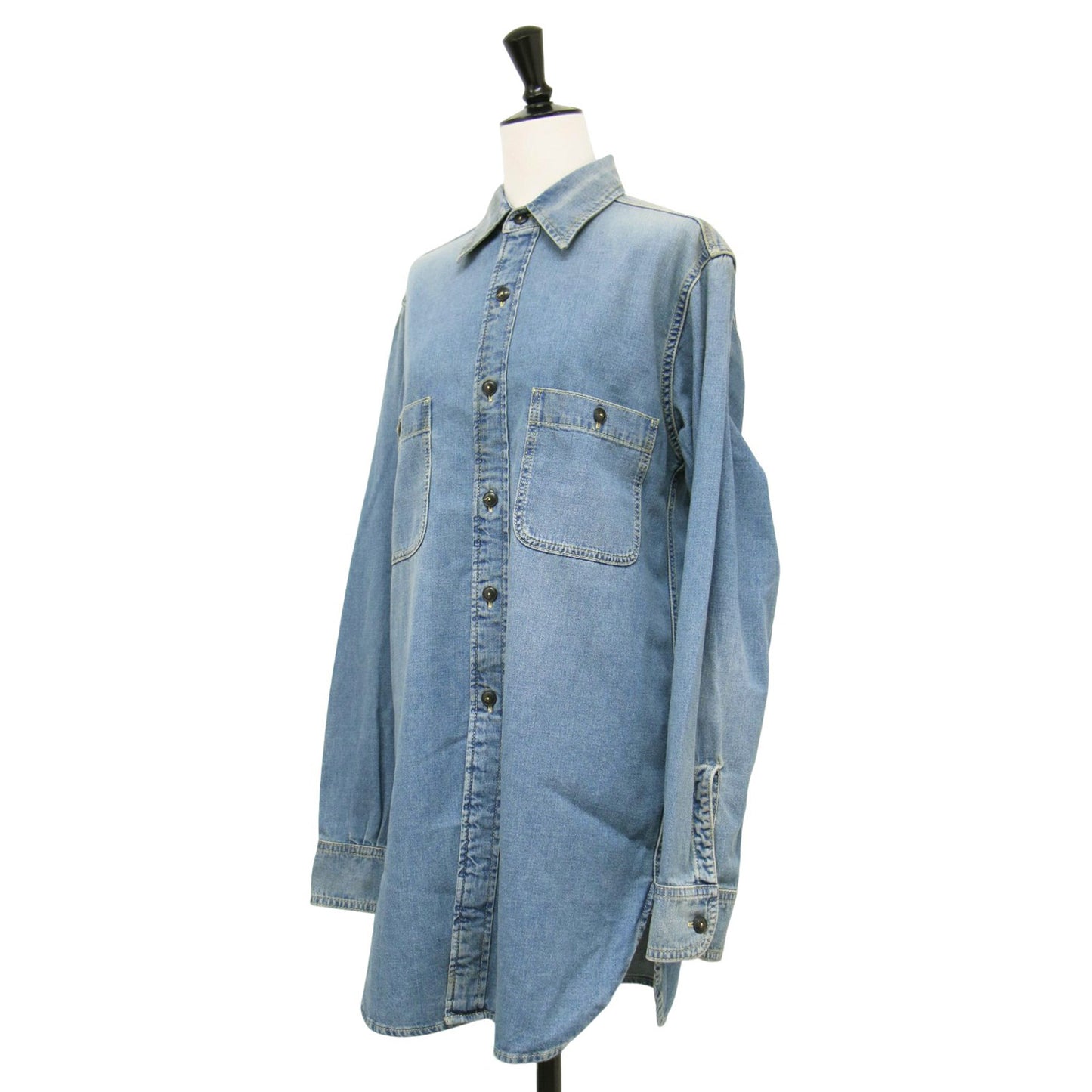 24秋冬 デニム ロング シャツ / 長袖 ヴィンテージ加工 コットン ユニセックス