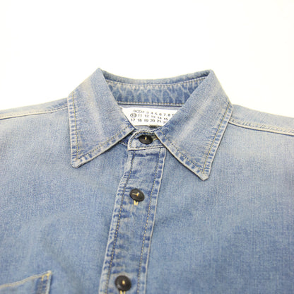 24秋冬 デニム ロング シャツ / 長袖 ヴィンテージ加工 コットン ユニセックス