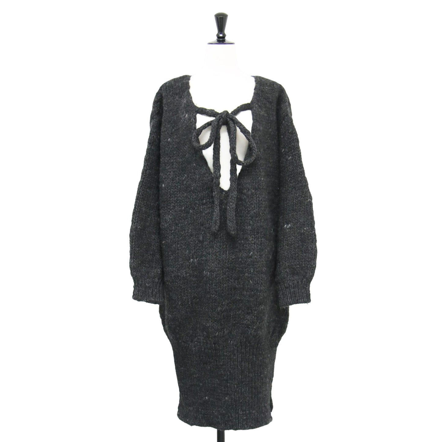 24秋冬 ウール ローゲージ ニット ワンピース / プルオーバー Vネック ミディ丈 長袖 オーバーサイズ