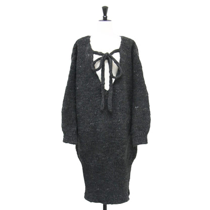 24秋冬 ウール ローゲージ ニット ワンピース / プルオーバー Vネック ミディ丈 長袖 オーバーサイズ