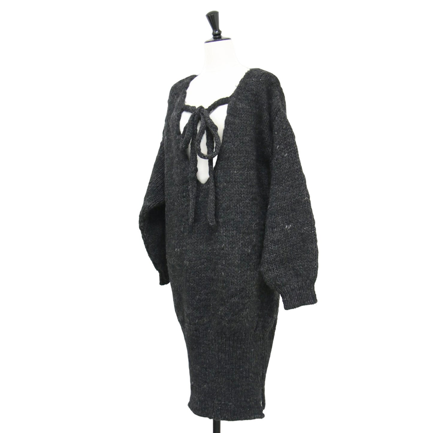 24秋冬 ウール ローゲージ ニット ワンピース / プルオーバー Vネック ミディ丈 長袖 オーバーサイズ