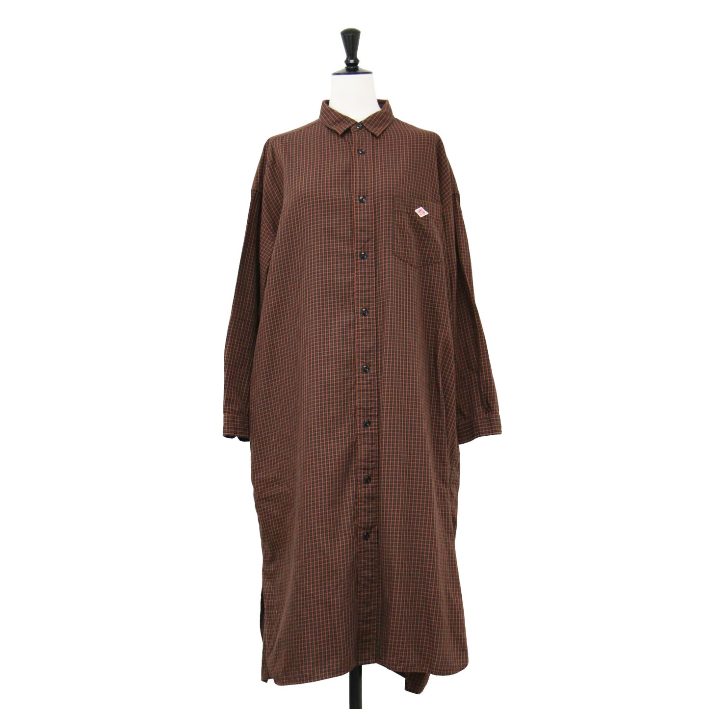 チャック柄 ロング シャツ ワンピース / 長袖 コットン ツイル
