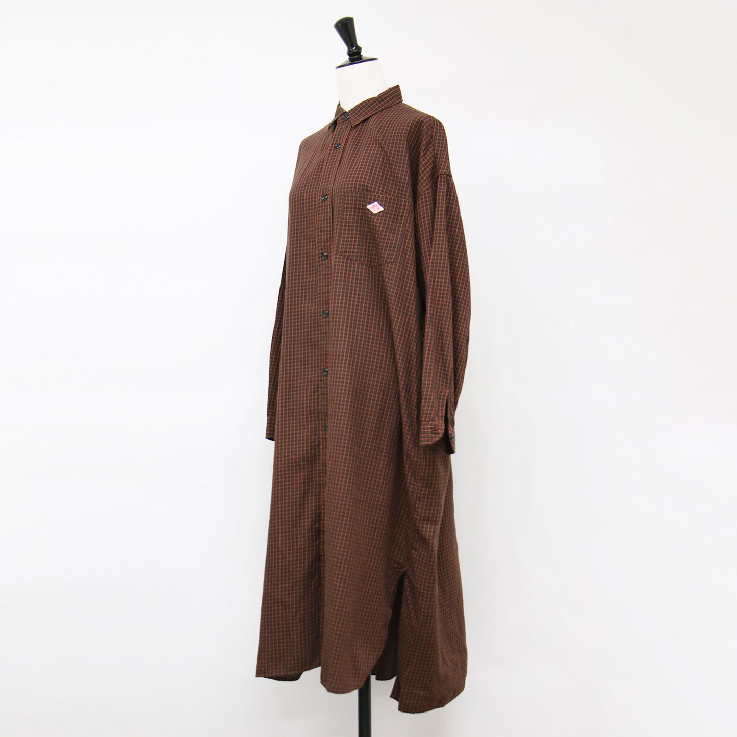 チャック柄 ロング シャツ ワンピース / 長袖 コットン ツイル