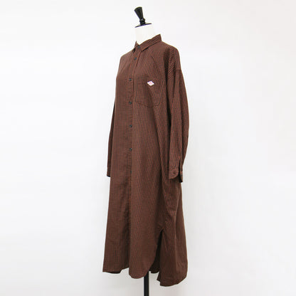 チャック柄 ロング シャツ ワンピース / 長袖 コットン ツイル