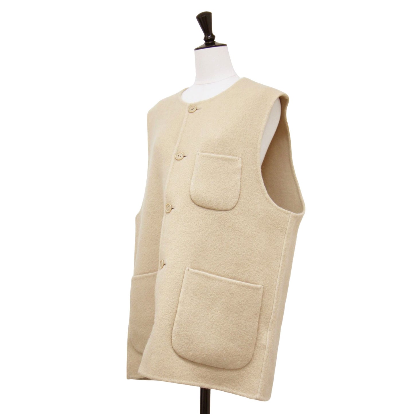 24秋冬 ウール アンゴラ リバー ベスト / brushed napping rever vest ミドル丈 クルーネック
