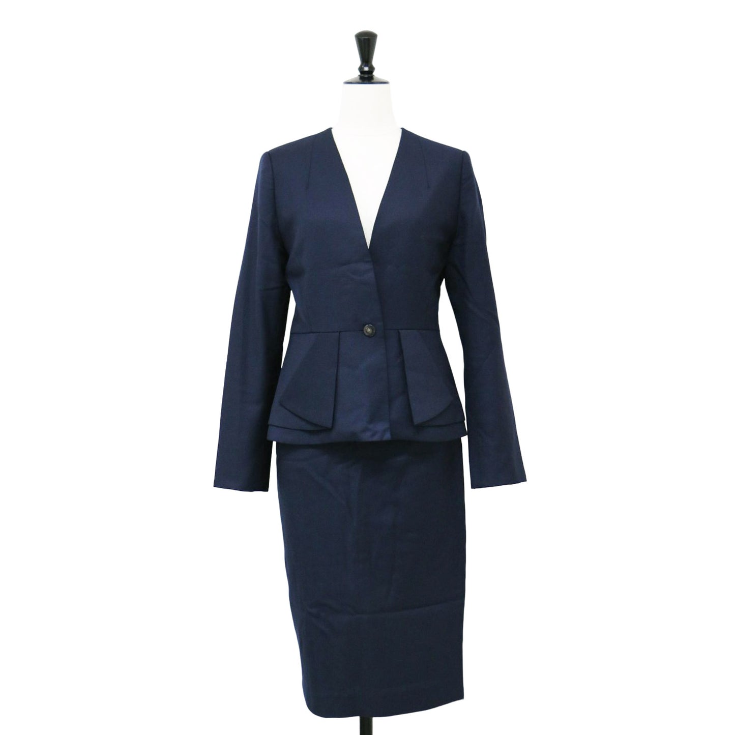 ジャケット スカート セットアップ / スーツ ノーカラー ミディ丈 タイト ウール