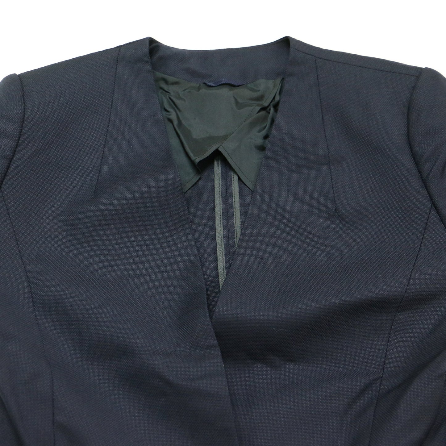 ジャケット スカート セットアップ / スーツ ノーカラー ミディ丈 タイト ウール