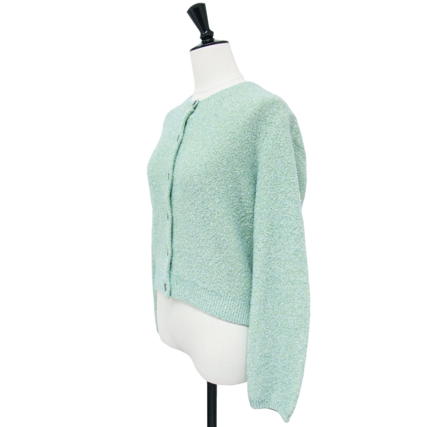 24秋冬 sophi キラキラ フェザー クルーネック カーディガン / ニット 長袖 クルーネック ラメ ウール カシミヤ混