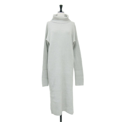 ウール カシミヤ リブ タートルネック ワンピース / 長袖 ミディ丈 ストレート ドロップショルダー スリット