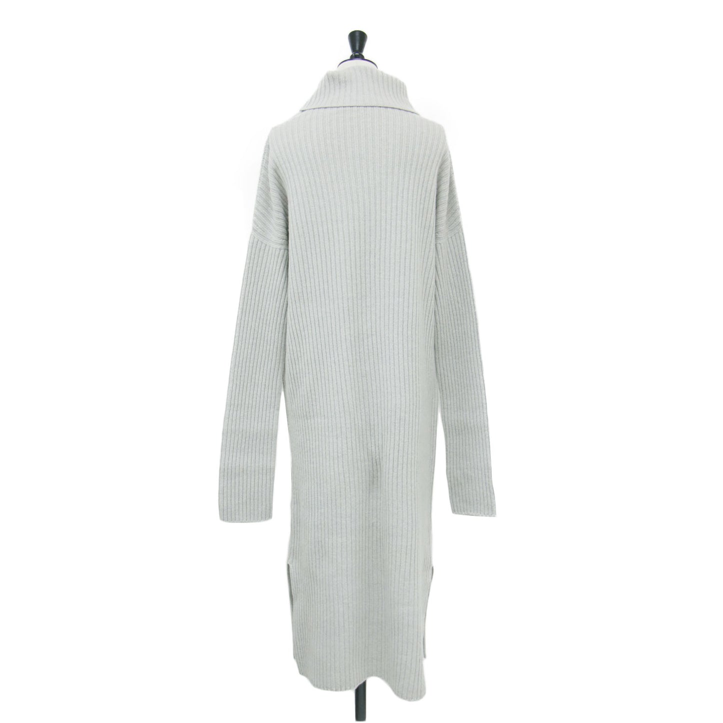 ウール カシミヤ リブ タートルネック ワンピース / 長袖 ミディ丈 ストレート ドロップショルダー スリット