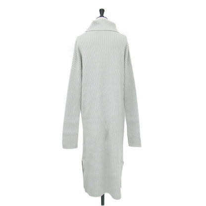 ウール カシミヤ リブ タートルネック ワンピース / 長袖 ミディ丈 ストレート ドロップショルダー スリット