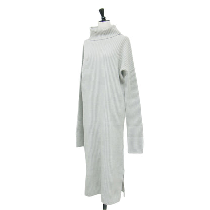ウール カシミヤ リブ タートルネック ワンピース / 長袖 ミディ丈 ストレート ドロップショルダー スリット