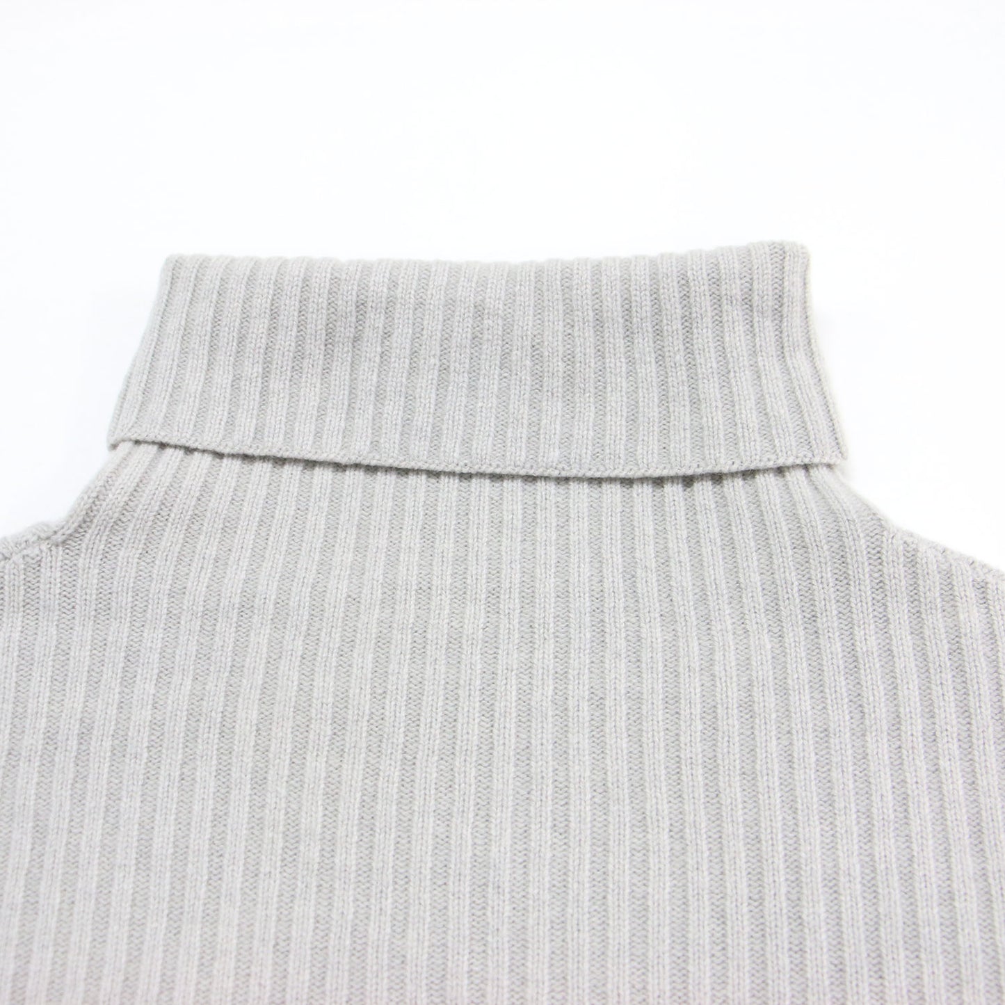 ウール カシミヤ リブ タートルネック ワンピース / 長袖 ミディ丈 ストレート ドロップショルダー スリット